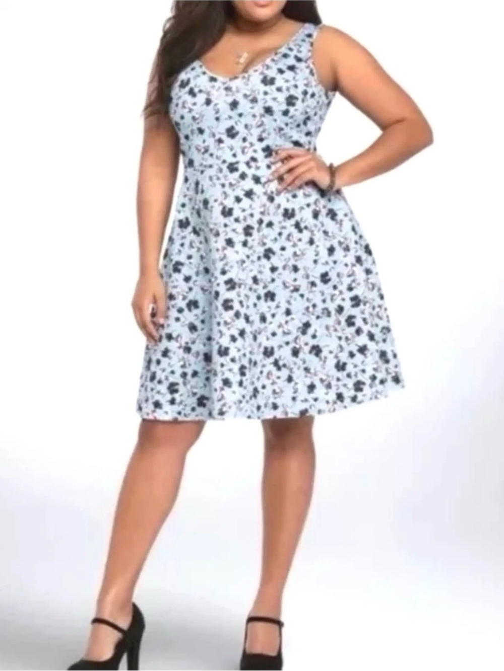 Torrid Light Blue Floral Scuba Skater Dress Size L - NWOT